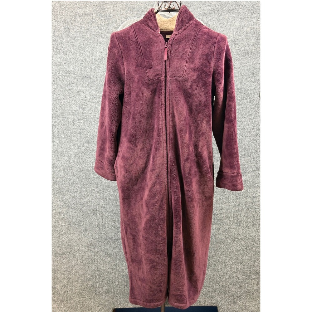 Vintage LL Bean Burgundy Full Zip Fleece Robe Bathrobe Long Sherpa Small Petite